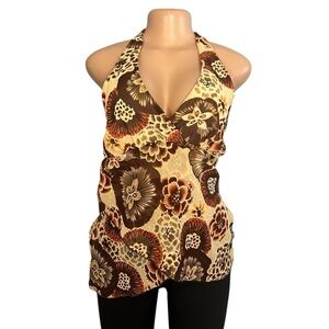 BCX Y2K Floral Halter Neck Top Brown and Cream